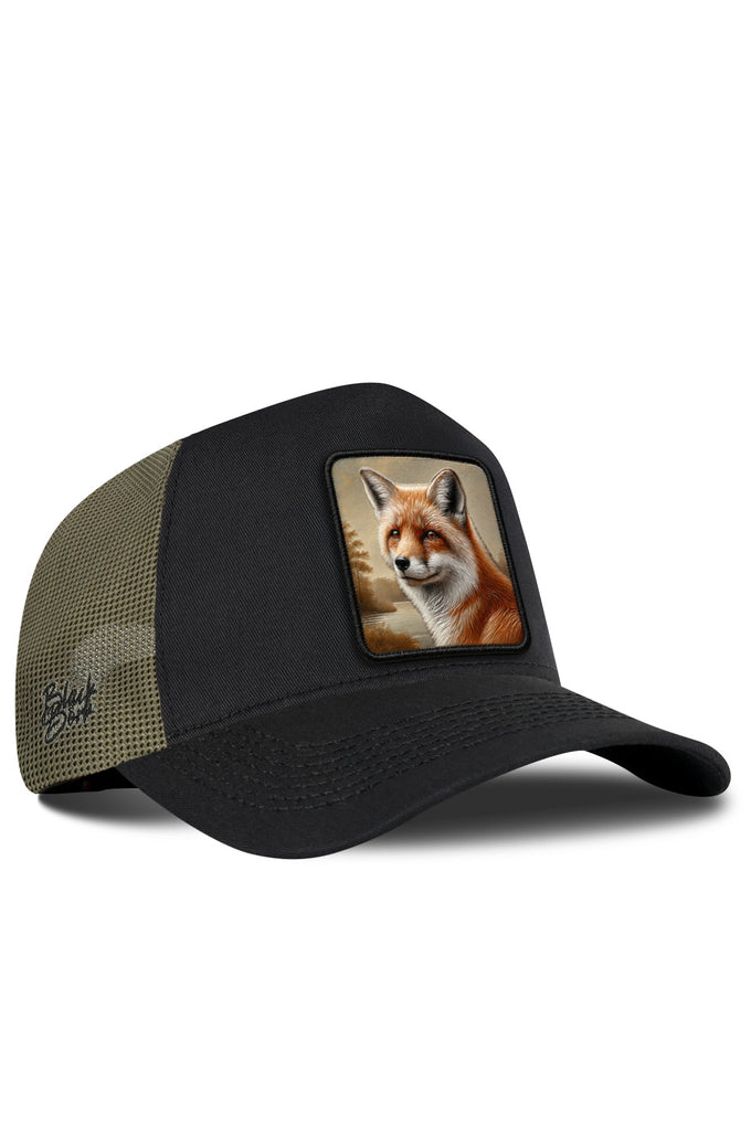 Tilki Logolu Haki-Siyah Trucker Şapka