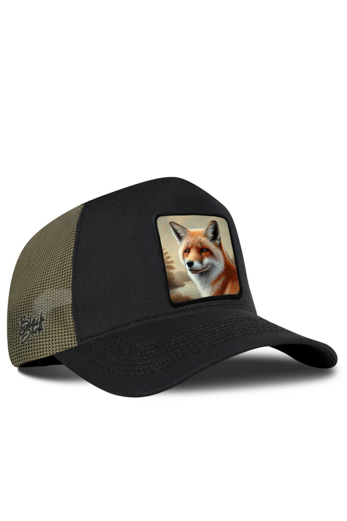 Tilki Logolu Haki-Siyah Trucker Şapka
