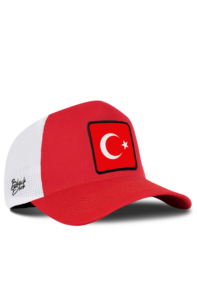 Türk Bayrağı Logolu Kırmızı-Beyaz Trucker Şapka