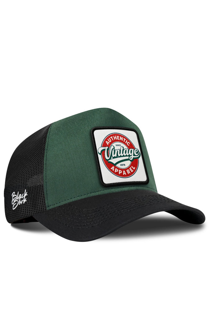 Vintage Logolu Cordura Siyah-Petrol Yeşili Trucker Şapka