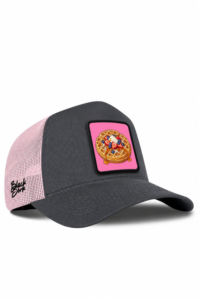 Waffle Logolu Antrasit-Pembe Trucker Şapka