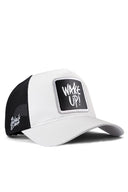 White and Black Trucker Hat with Wake Up Logo