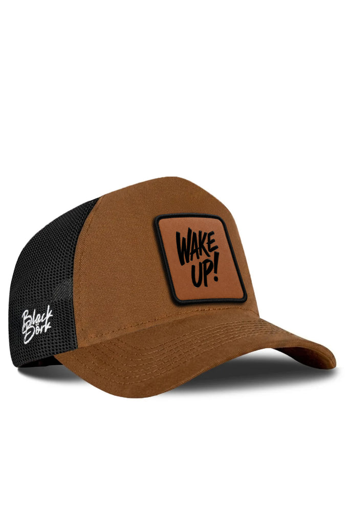 Wake Up Logolu Camel-Siyah Trucker Şapka