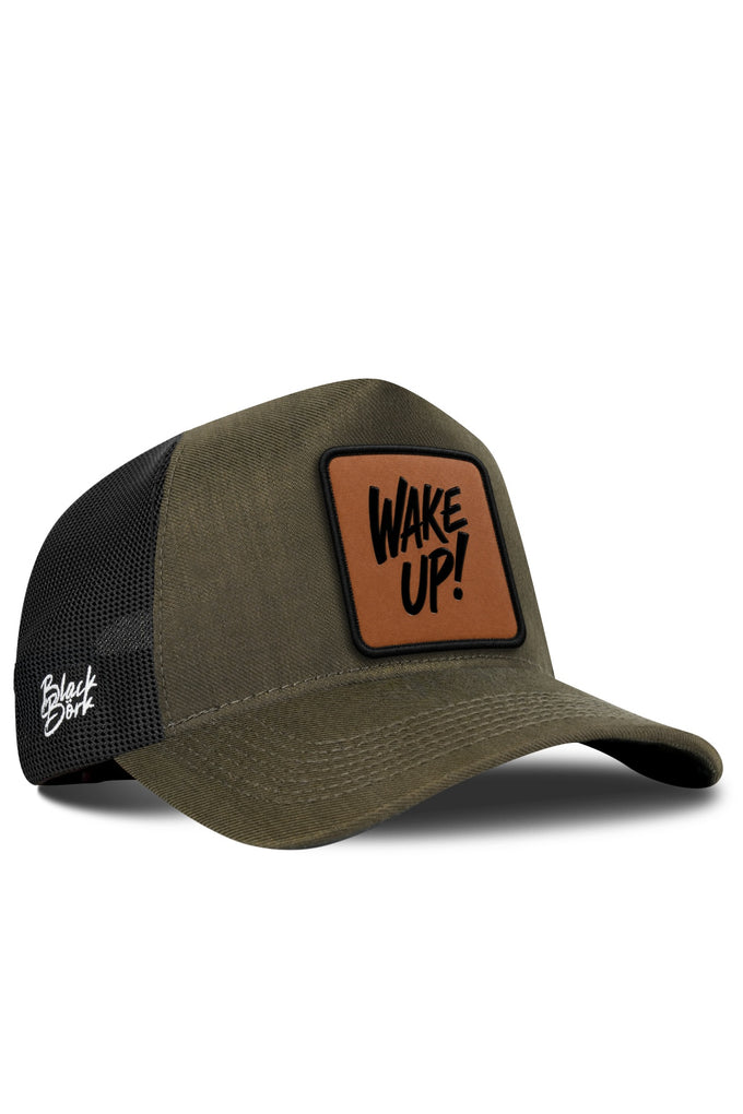 Wake Up Logolu Cordura Haki-Siyah Trucker Şapka