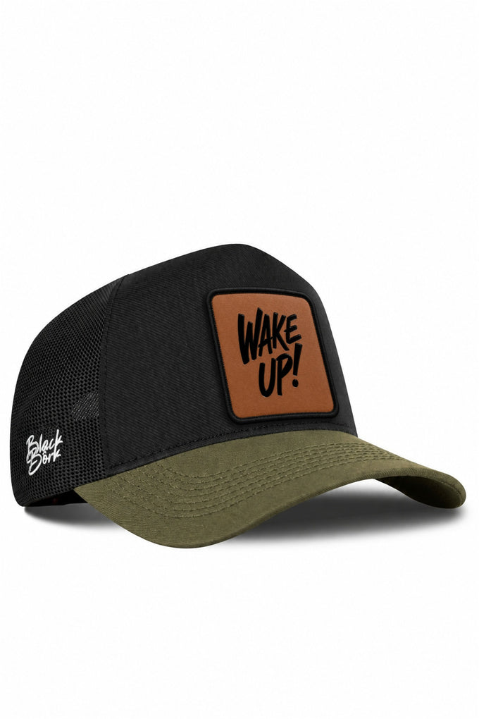 Wake Up Logolu Cordura Haki-Siyah Trucker Şapka