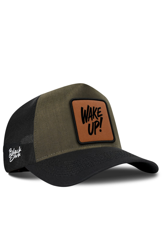 Wake Up Logolu  Cordura Siyah-Haki Trucker Şapka