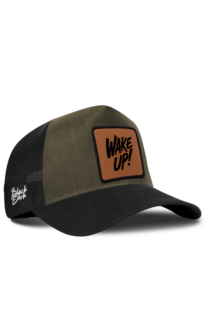 Wake Up Logolu  Cordura Siyah-Haki Trucker Şapka