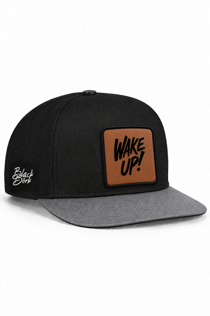 Wake Up Logolu Gri-Siyah Hip Hop Şapka