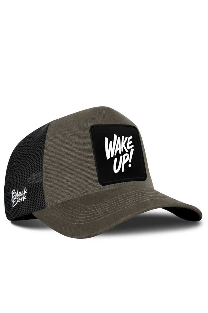Khaki-Black Trucker Cap with Wake Up Logo