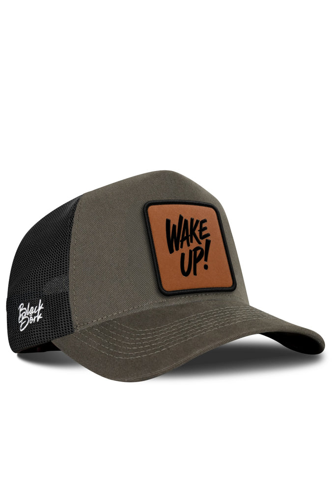 Wake Up Logolu Haki-Siyah Trucker Şapka