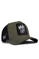 Khaki-Black Trucker Hat with Wake Up Logo