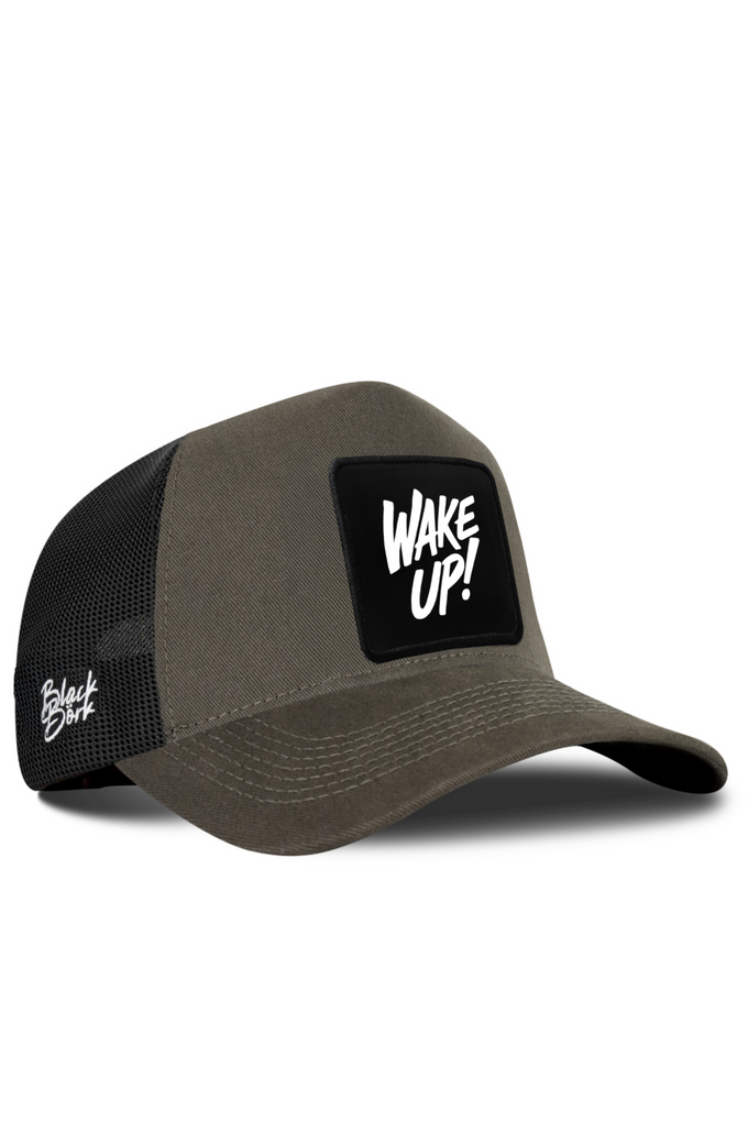 Wake Up Logolu Haki-Siyah Trucker Şapka