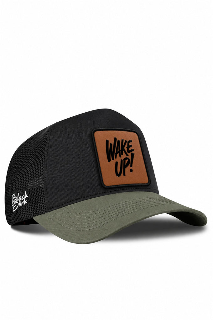 Khaki-Black Trucker Cap with Wake Up Logo