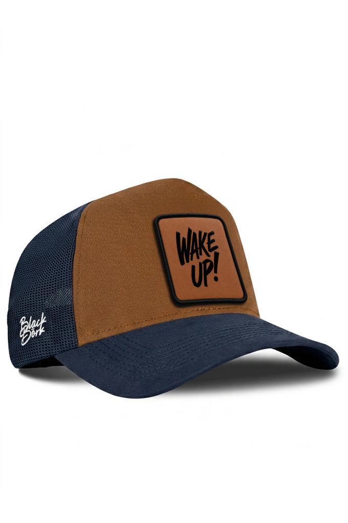 Wake Up Logolu Lacivert-Camel Trucker Şapka