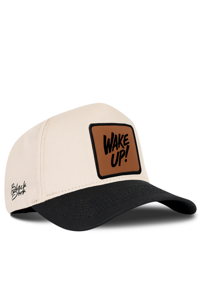 Wake Up Logo Black-Beige Baseball Premium Cap