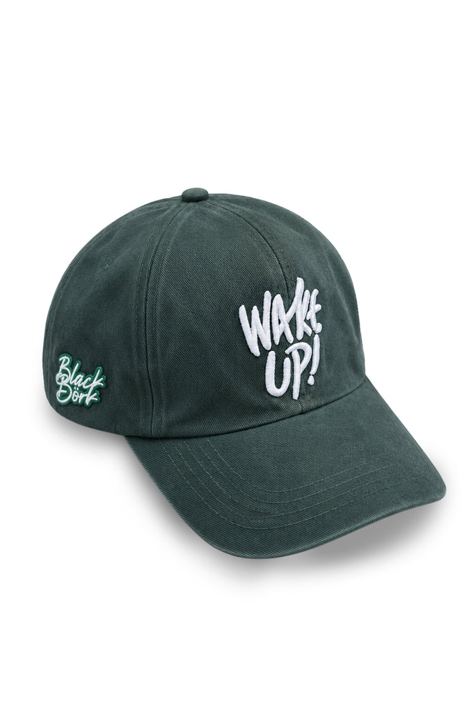 Wake Up Nakışlı Petrol Yeşili Vintage Yıkamalı Beyzbol Şapka