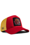 Who Tells Your Story Logolu Kırmızı-Sarı Trucker Şapka
