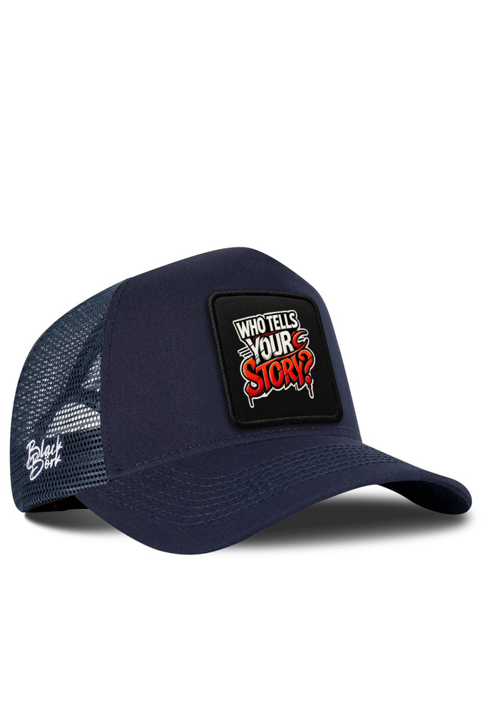 Who Tells Your Story Logolu Lacivert Trucker Şapka