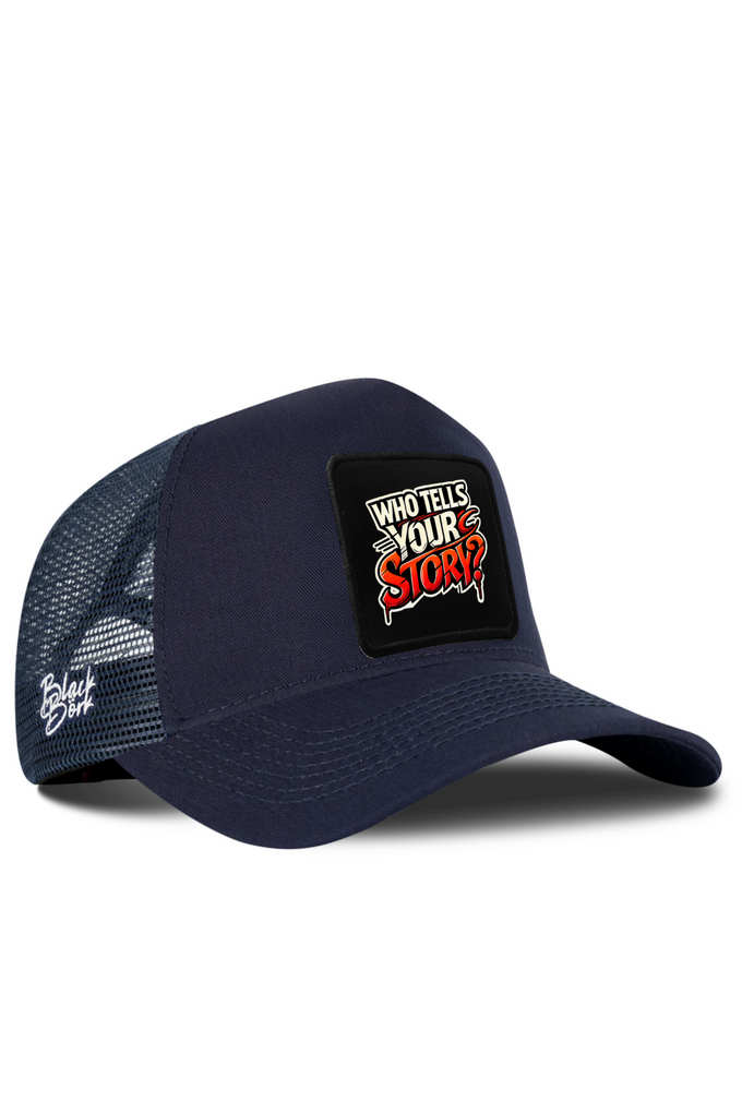 Who Tells Your Story Logolu Lacivert Trucker Şapka