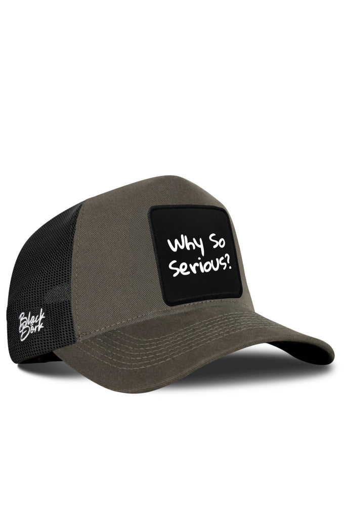 Khaki and Black Trucker Cap with Why So Serious Logo