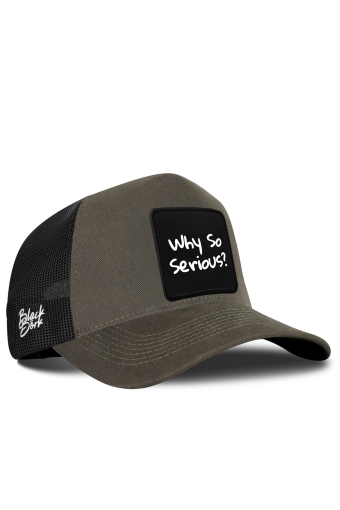 Khaki and Black Trucker Cap with Why So Serious Logo
