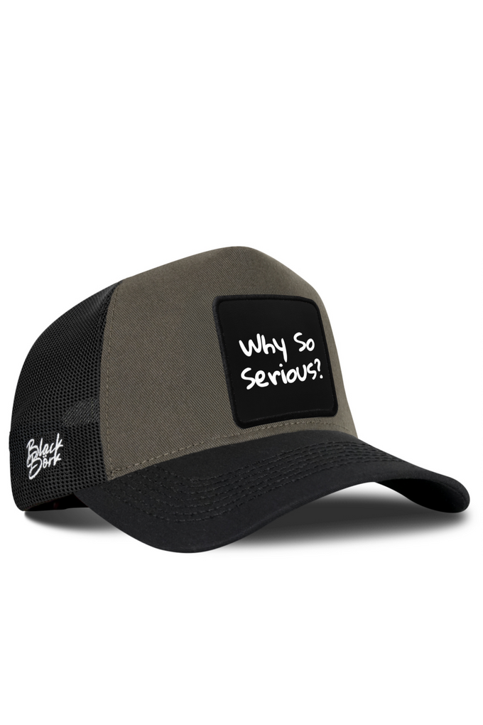 Black and Khaki Trucker Cap with Why So Serious Logo