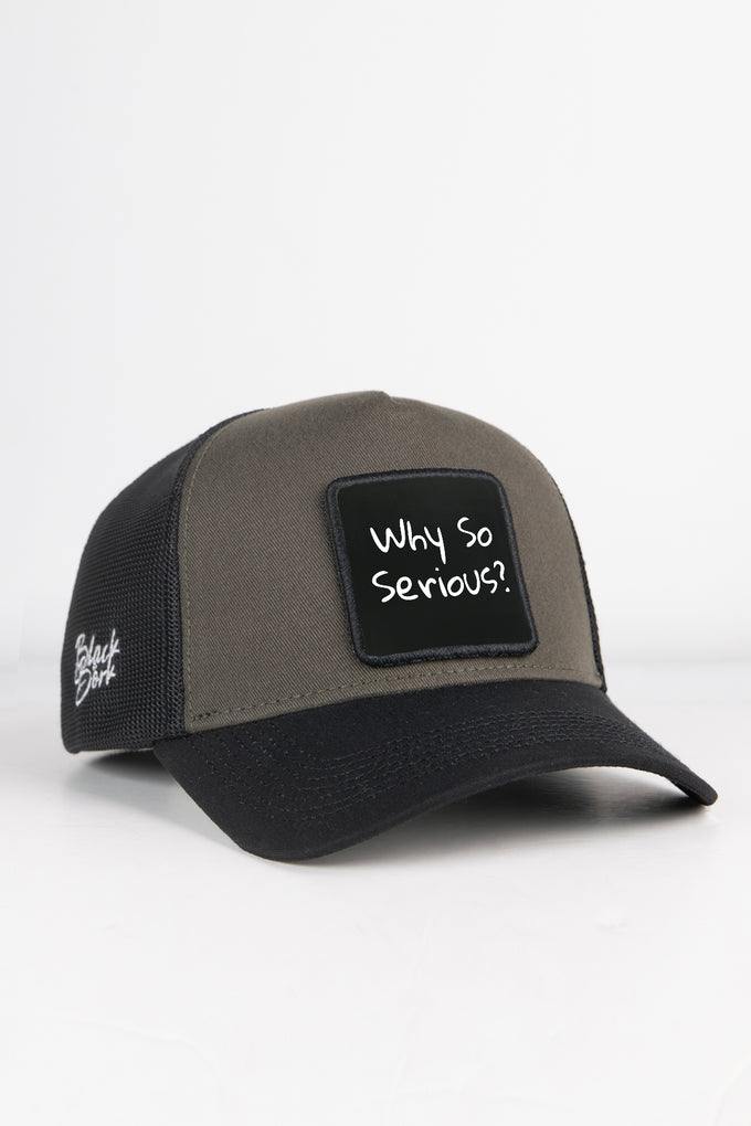 Black and Khaki Trucker Cap with Why So Serious Logo