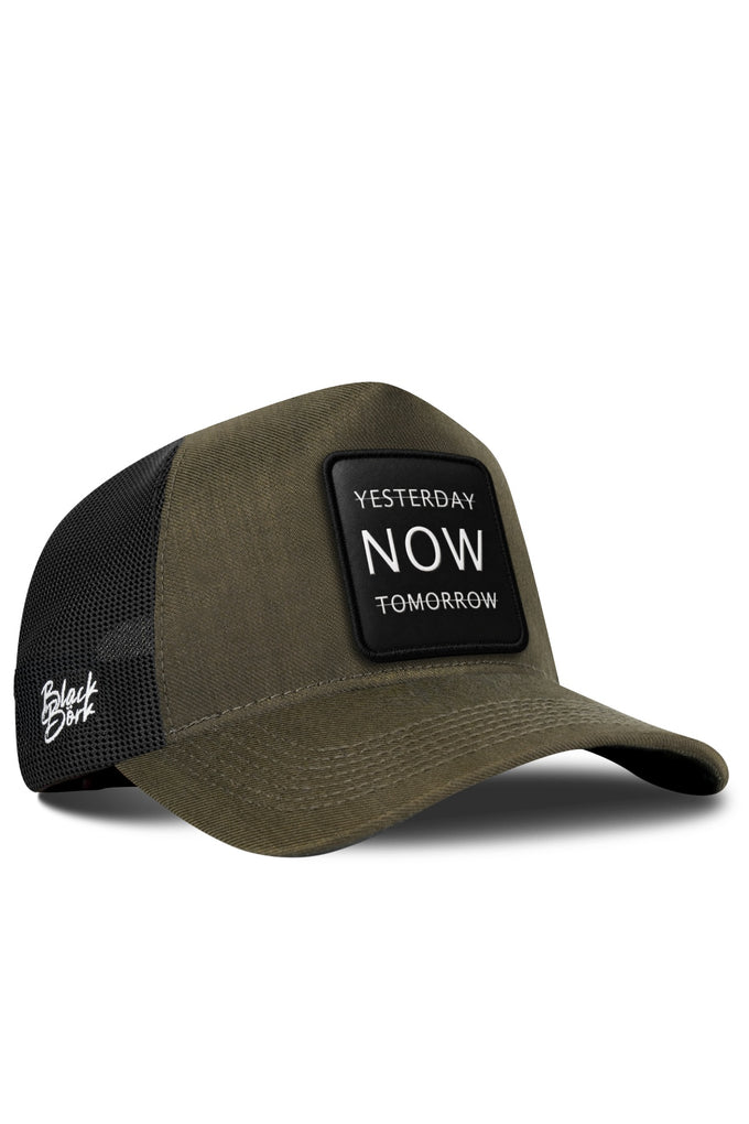 Yesterday Now Tomorrow Logolu Cordura Haki-Siyah Trucker Şapka
