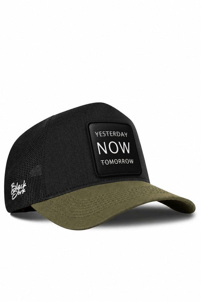 Yesterday Now Tomorrow Logolu Cordura Haki-Siyah Trucker Şapka