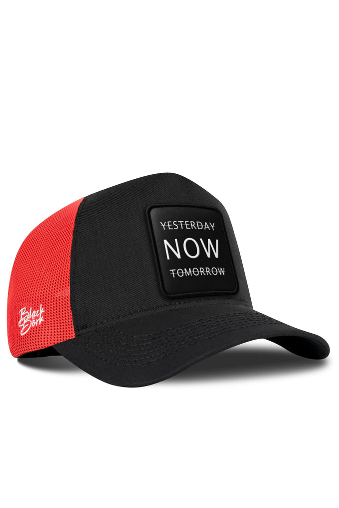 Yesterday Now Tomorrow Logolu Cordura Siyah-Kırmızı Trucker Şapka