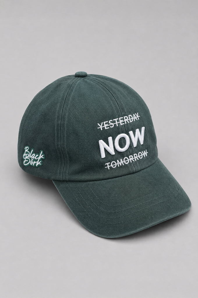 Yesterday Now Tomorrow Nakışlı Petrol Yeşili Vintage Yıkamalı Beyzbol Şapka