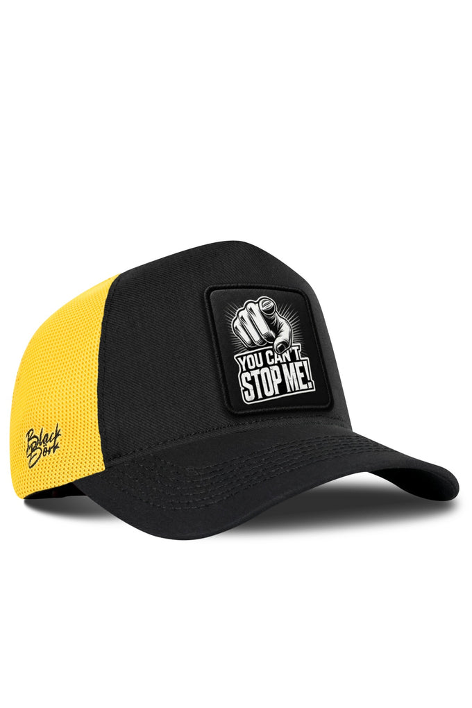 You Can't Stop Me Logo Cordura Black-Yellow Trucker Cap 