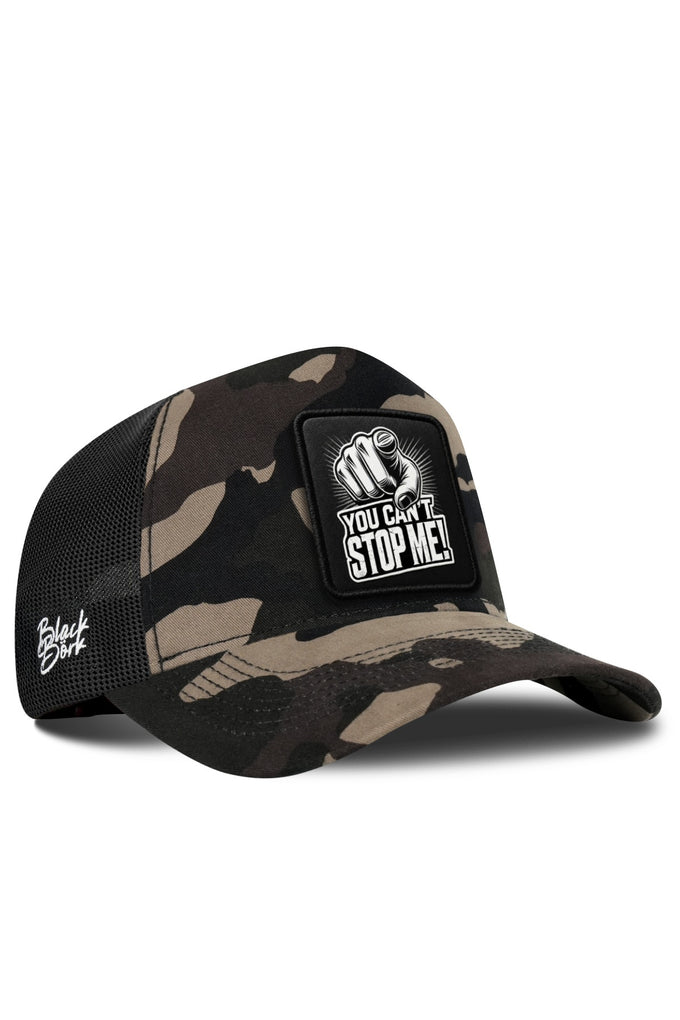 You Can't Stop Me Logo Camo-Black Trucker Cap 